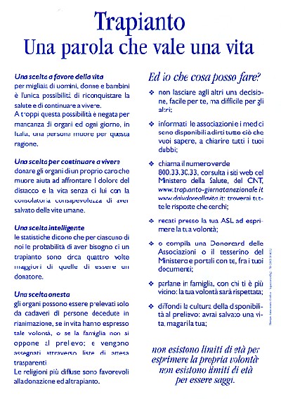 volantino giornate nazionali donazione e trapianto organi