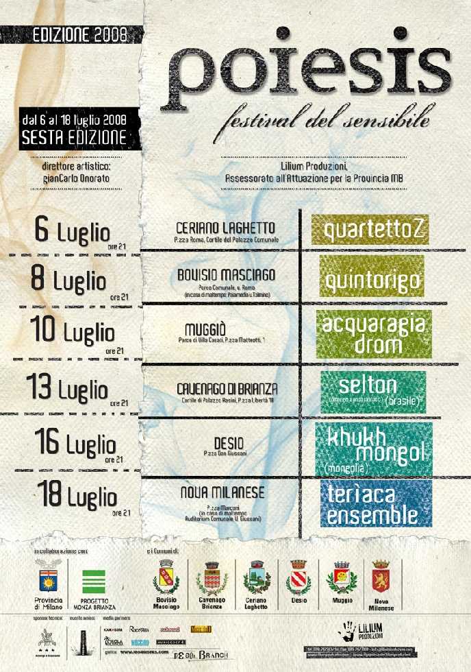 Immagine della locandina di Poiesis 2008 in programma dal 6 al 18 luglio